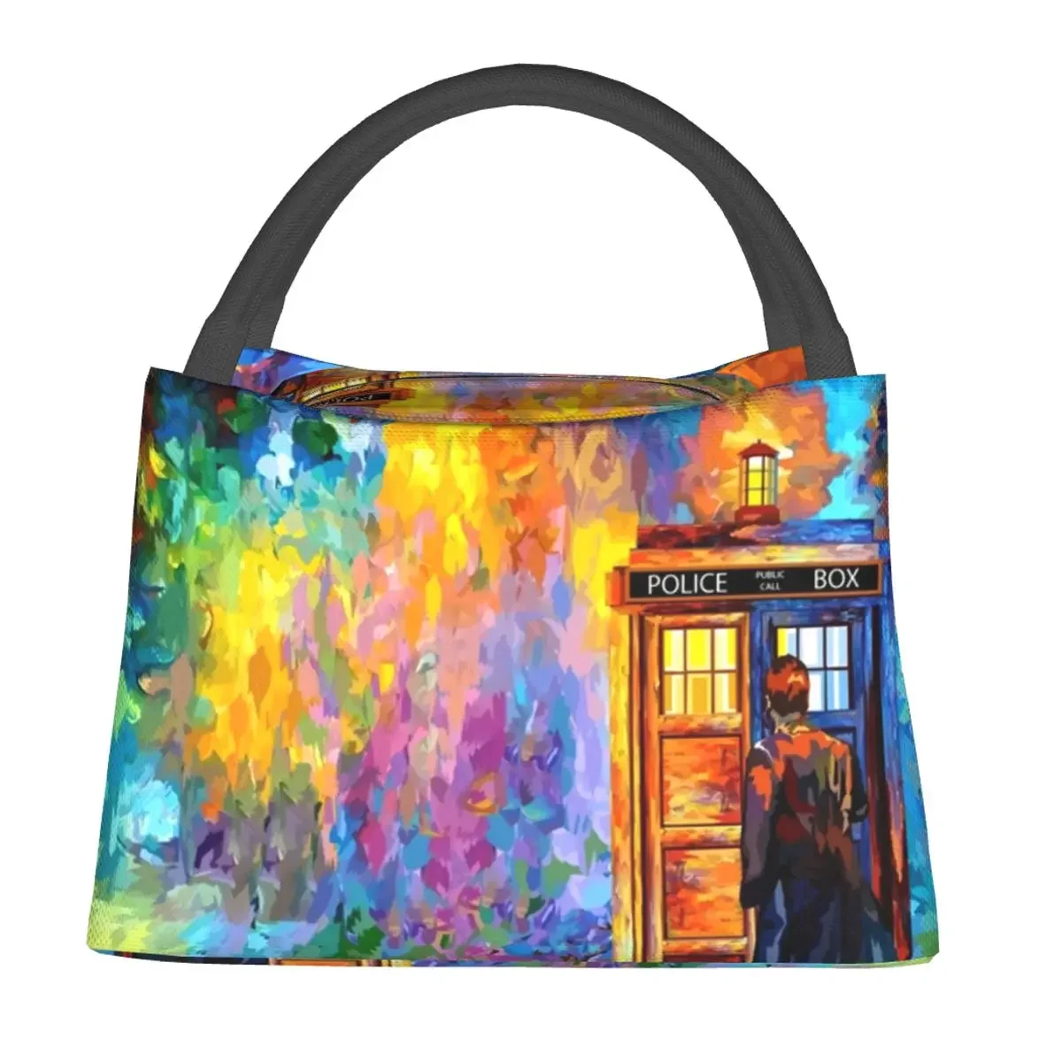 

Сумка для обеда с радужным брызгами, портативный ланч-бокс с абстрактным принтом, унисекс, офисная сумка-холодильник с графическим рисунком, винтажная водонепроницаемая сумка-тоут для еды