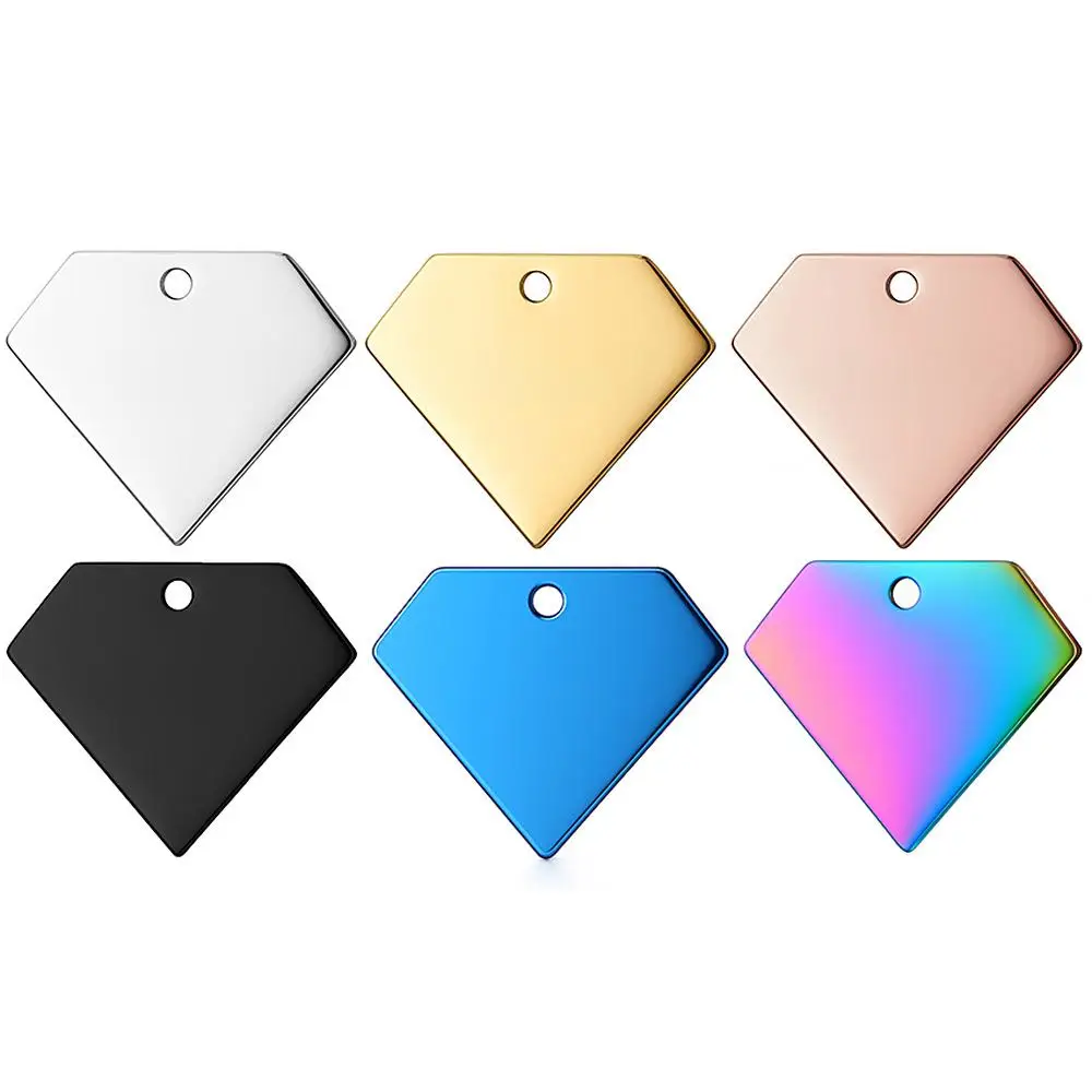 10Pcs 20/25/30/35mm 6 Colors Blank Stainless Steel Diamond Shape Pendant Mirror Polishing Pet ID Tags  Nameplate Charm Gift