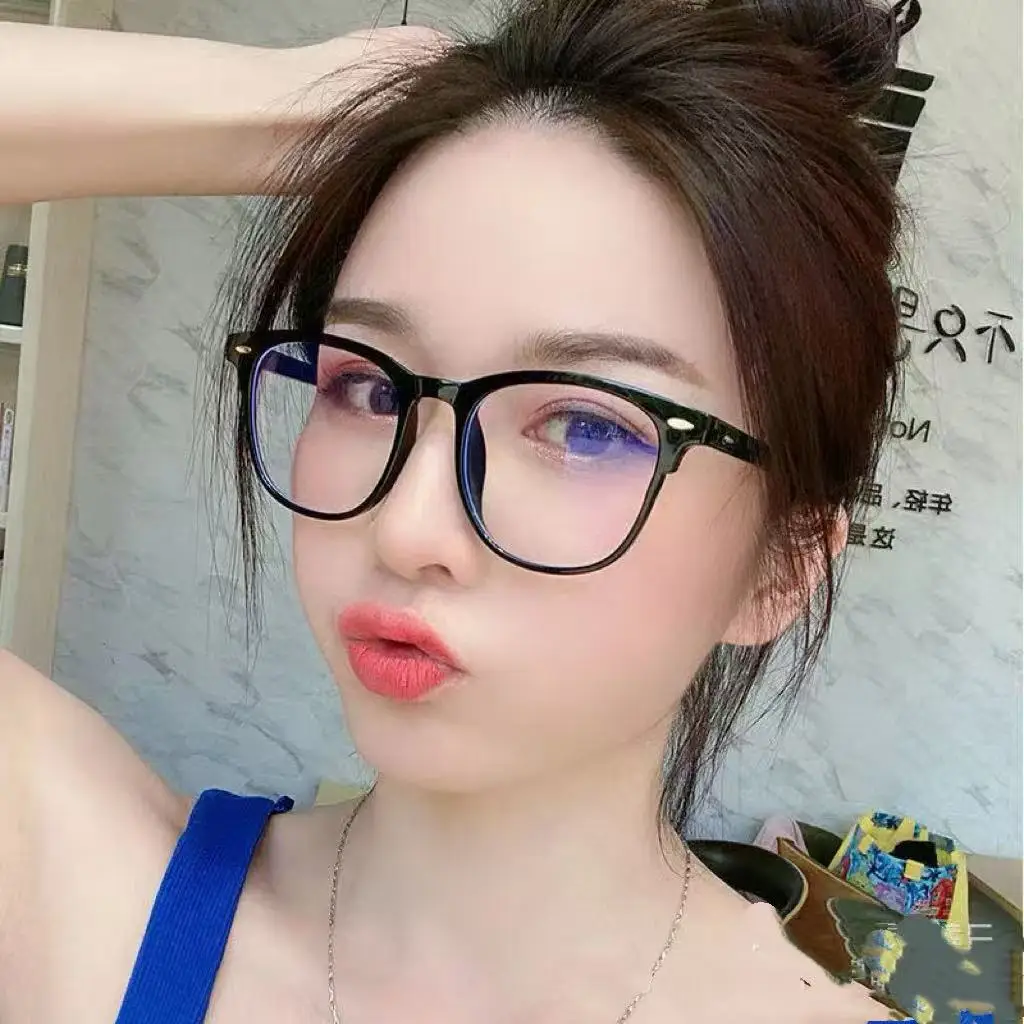 Unisex Black Flat Frame Plain Glasses Face Slimming Face Contouring Fashion Daily Decorative Eyeglasses for Men Women