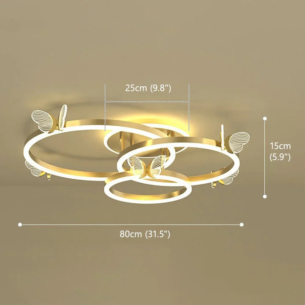 ضوء سقف حديث على شكل فراشة نوردية ، حماية للعين ، ثريا ذهبية ، حلقتان ، 3 حلقات ، ديكور غرفة أطفال ، غرفة نوم ، فاخرة ، جديدة
