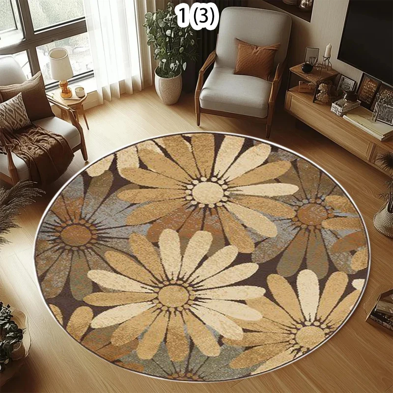 VIKAMA Abstract Floral Round Carpet, Soft & Non-Slip Area Rug, Boho Chic Decor for Living Room, Bedroom, Nursery