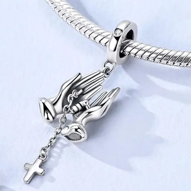 

925 Silver Charm Prayer Cross Dangle Charm Pendant Fit Original Bracelet Diy For Lady Jewelry