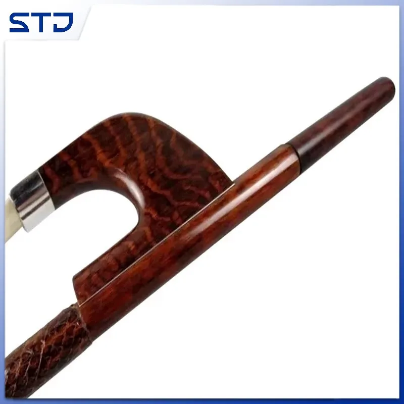 Beautiful Siberia Horsehair horsetail upright bass bow 1pcs strong 3/4 white Snakewood Copper mounted,Perfect letterwood frog
