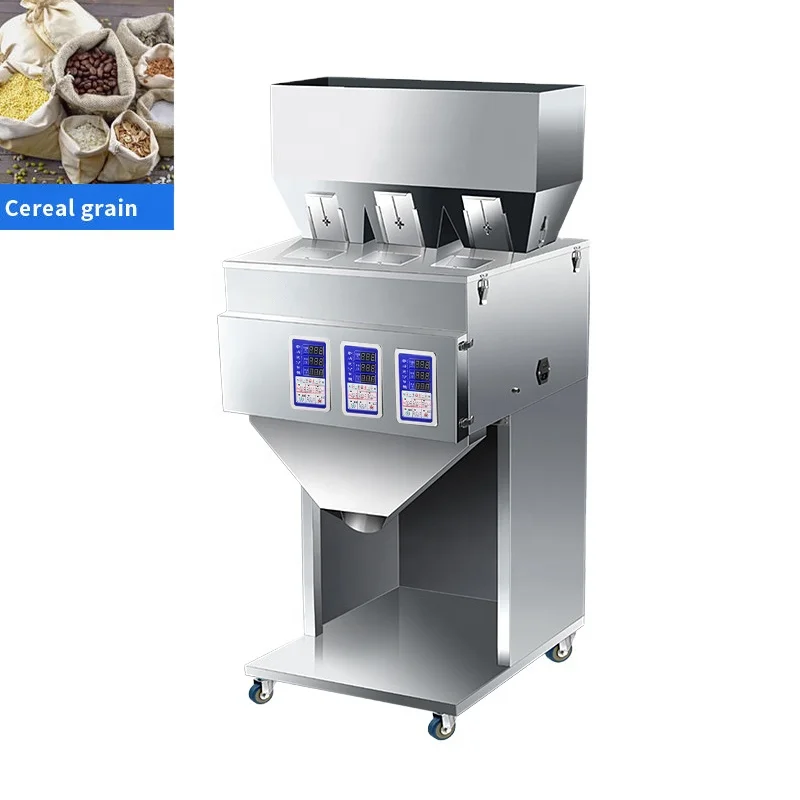 High Quality  Automatic Beverage Corn Bean Powder Motor Three Heads Filling Machine Foot Bottles
