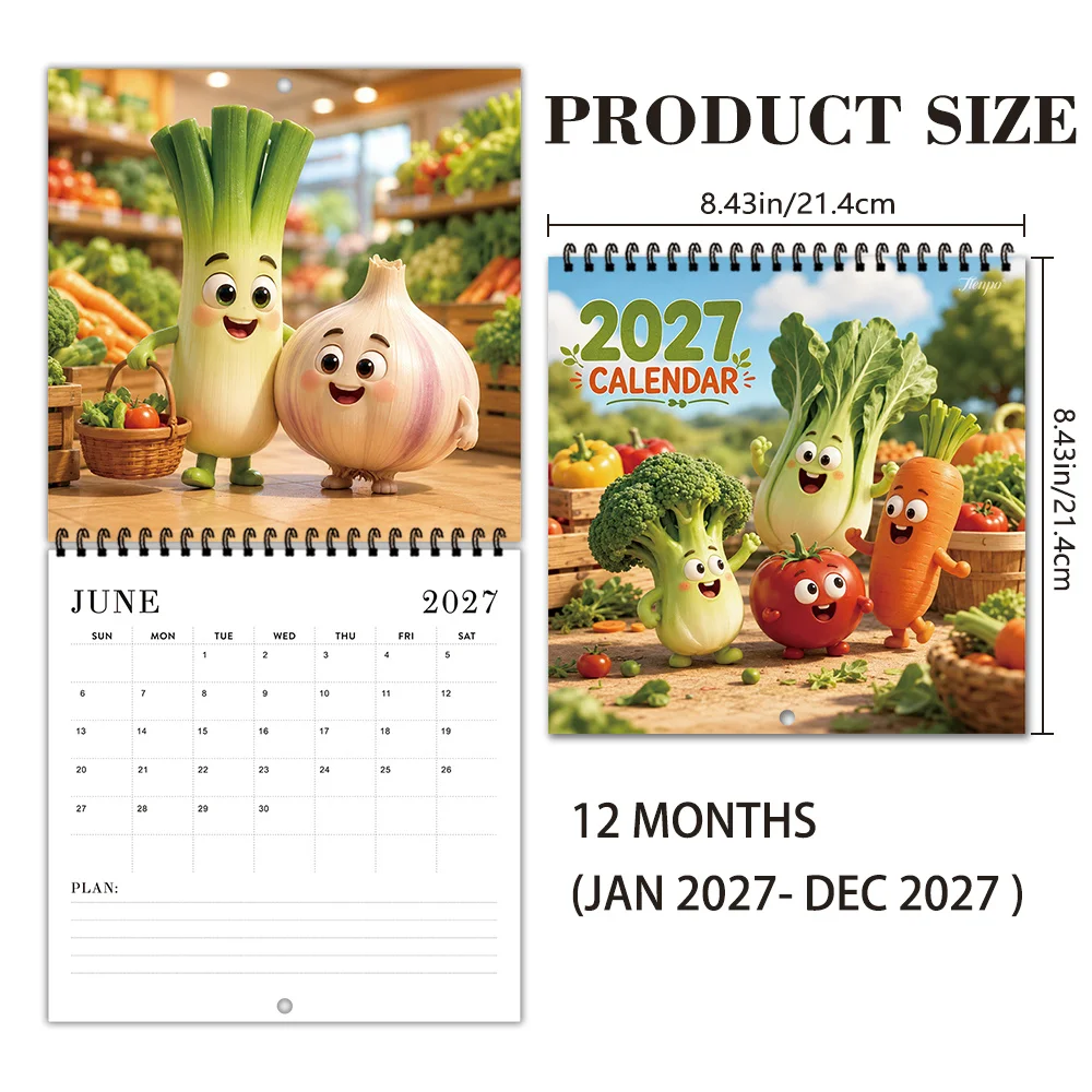 1pc 2027 Wall Calendar, Vegetable Theme, 12-month Monthly Planner, Perfect Gift For Back-to-school Season, Christmas, New Year
