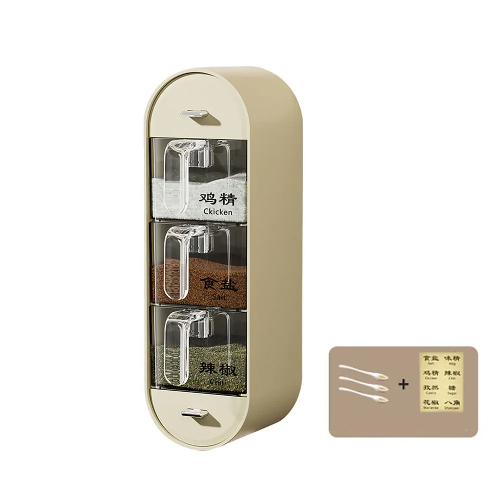 

Durable Plastic 5 Grid Seasoning Box Sealed Transparent Condiment Container Moisture-proof with Spoons Spice Dispenser for Home