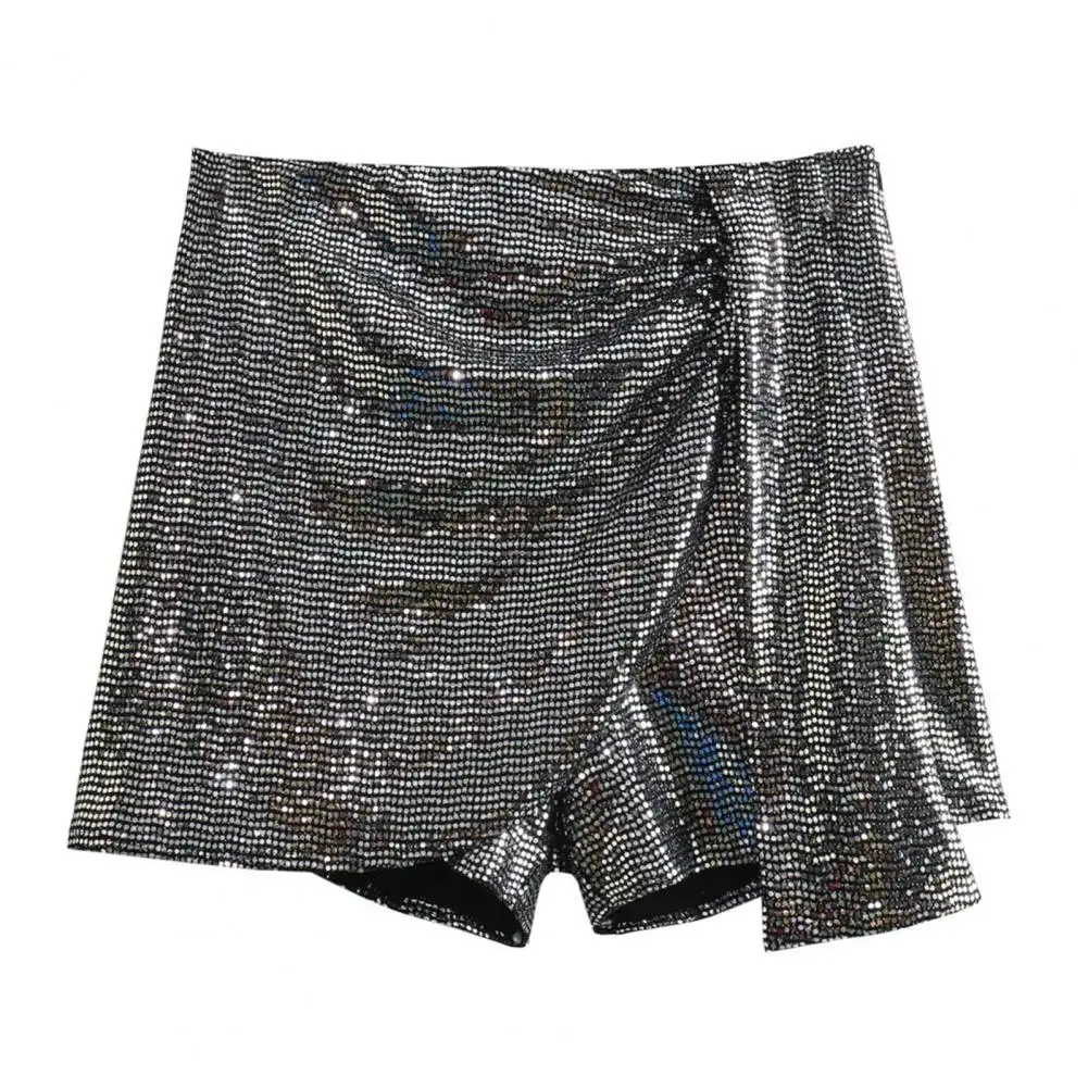 

Women Polyester Shorts Sequin High Waist Women Shorts Skirt Irregular A-line Mini Culottes for Party Performance Beach Above