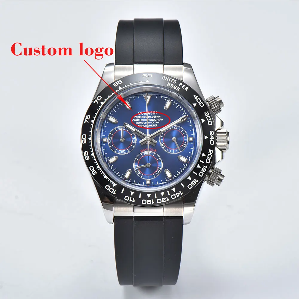 39.5mm  Black Automatic Watch for Men 316L Stainless Steel Sapphire Glass 10bar Waterproof Watch Green luminous dial blue