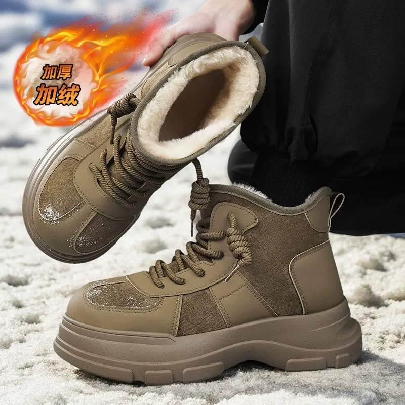 

Winter Mens Platform Snow Boots Fashion Thick-soled Fleece-lined Cotton Shoes for Men Comfort Warm Cotton High-top Boots for Men