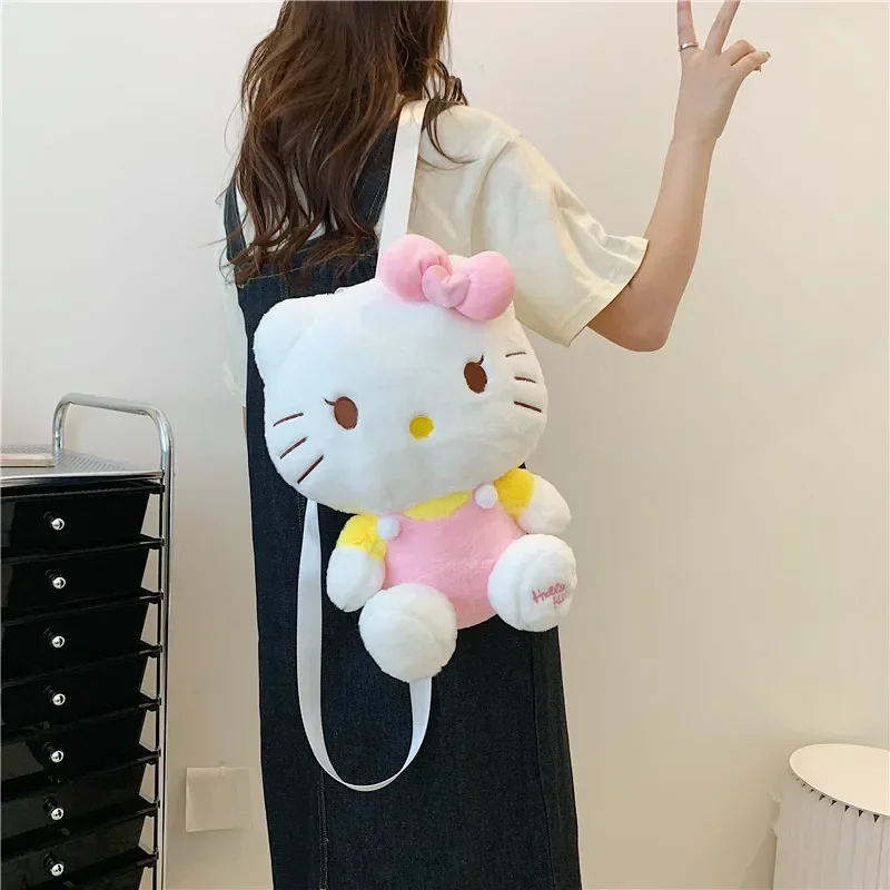 Kawaii Sanrios Plush Cartoons Anime Melody Kuromi Cinnamoroll Shoulder Bag Backpack Plushie Stuffed Toy Schoolbag Kids Doll Gift