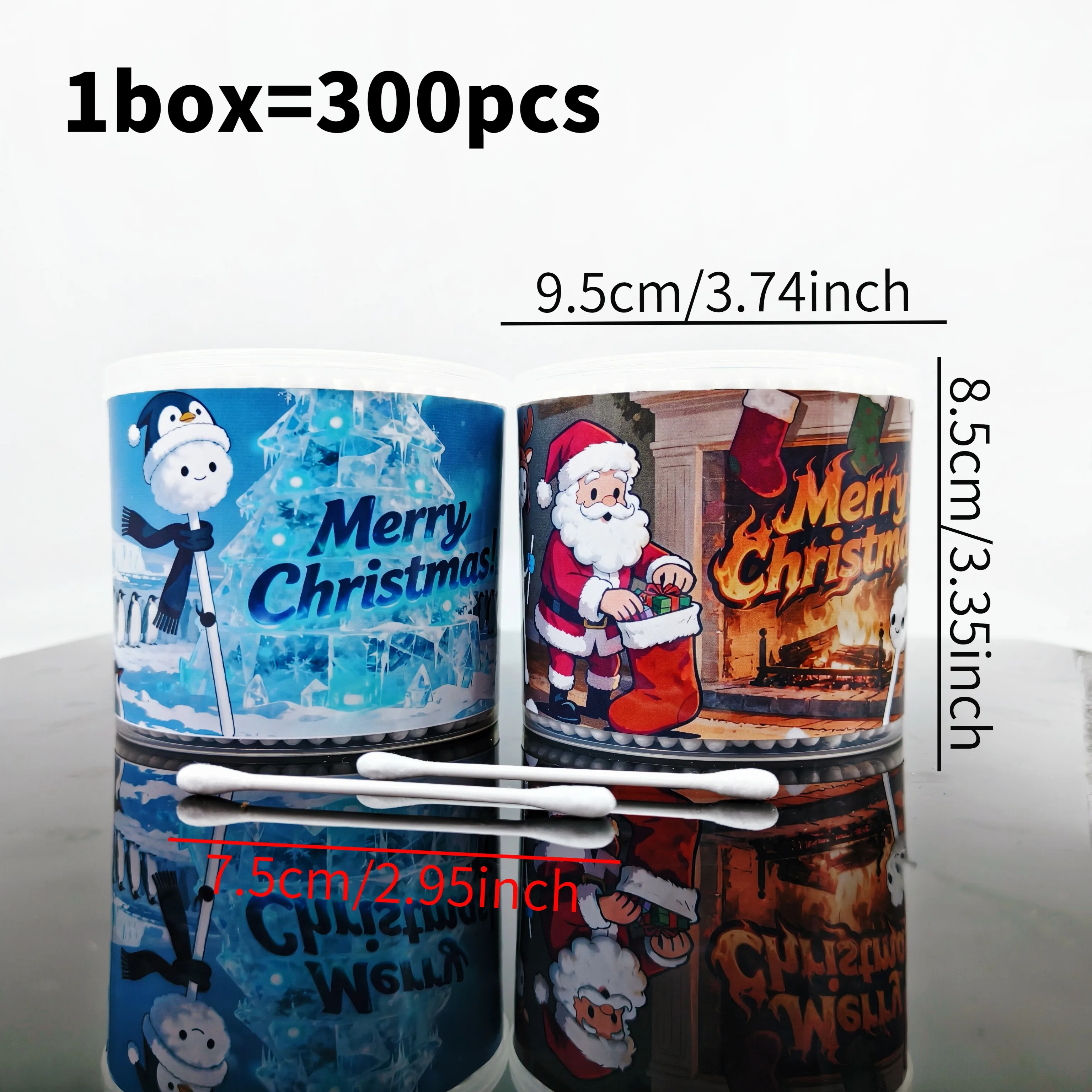 600개/900개 크리스마스 스타일 양면 면봉, 메리 크리스마스, 이중 라운드 성인용 면봉