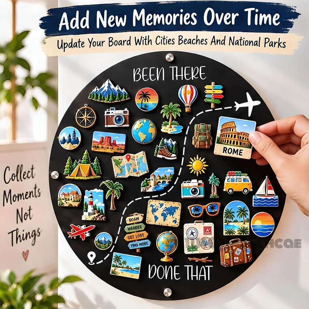 Travel Magnet Board, Round Souvenir Magnet Display Wall Panel Magnetic Wall Plaque, Round Souvenir Holder, Been There Done