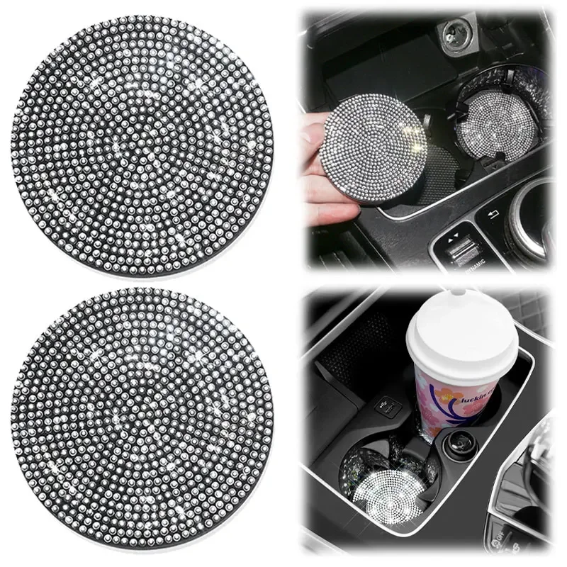 

Car Diamond Coaster Water Cup Slot Non-Slip Mat Silica Pad Cup Holder Mat Auto Rhinestone Rubber Mat Car Accessories Interior