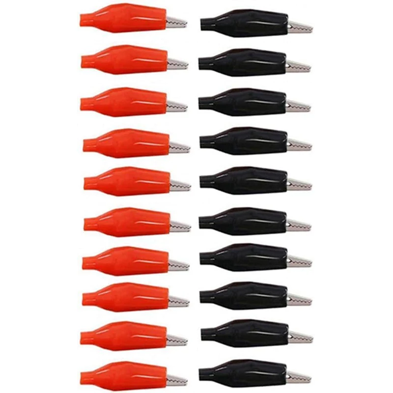 20Pcs 1.4''/28mm 35mm Alligator Clips Black Red Crocodile Electrical Test Clamps Jumper Helper Protective Insulation Cover