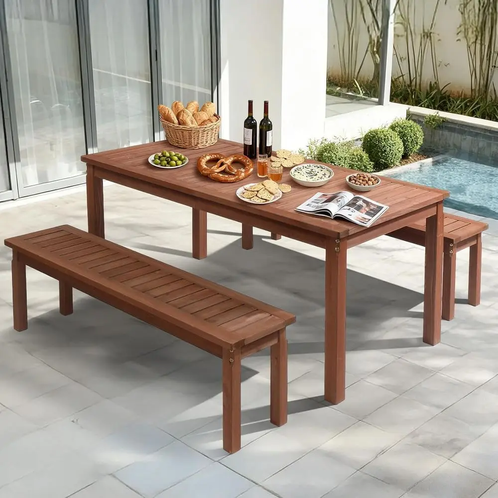 

Weather-Resistant 69 Rectangular Fir Wood Patio Dining Set with 2 Benches for Outdoor Garden, Backyard, and Deck