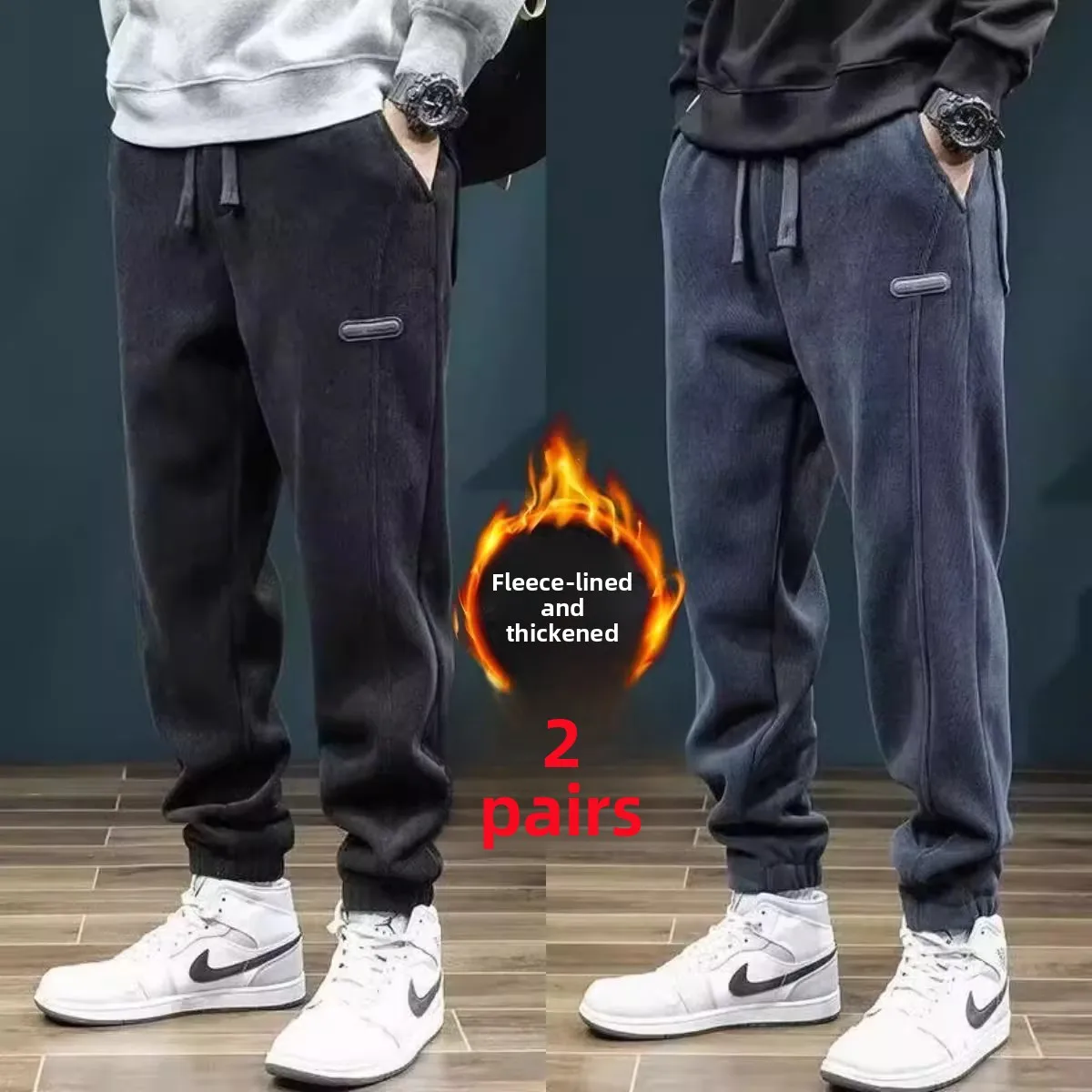 

Men's Casual Loose Fce Lined Thiened Corduroy Long Pants Autumn Winter Warm Sports Trousers for Construction Workers