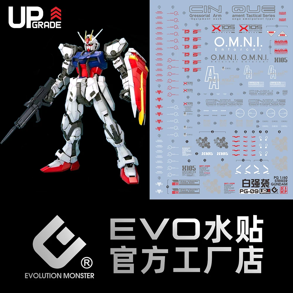 EVO Model Decals PG-09 For PG 1/60 GAT-X105 Strike Fluorescent Water Stickers Hobby DIY Modified Parts