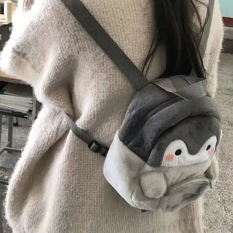 Plecak z pingwinem z kreskówki, uroczy plecak dla dziewczynki, torba na lalkę, pluszowa lalka, mini plecak, plecak z lalką z kreskówki, zabawny krótki pluszowy plecak, prezent