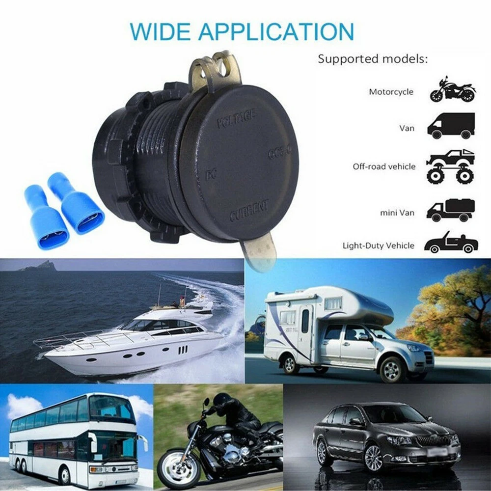 .0 Compatible USB Socket with Voltage Monitoring for Off-Road Vehicles Motorcycle For ATV Car Boat 12 24V DC Power