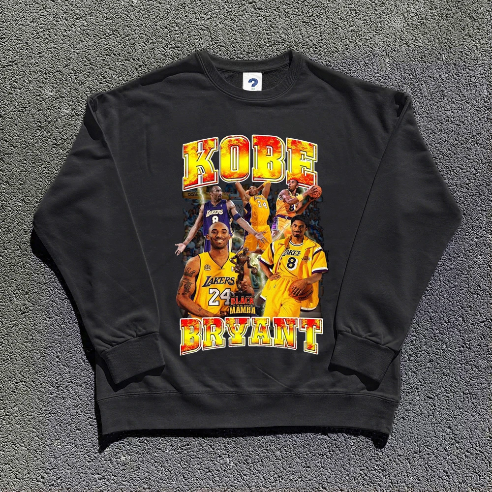 Basketball Black Mamba Kobe Bryant Graphic Print O Neck Sweatshirt Men Oversized Vintage Autumn and Winter New Clothing