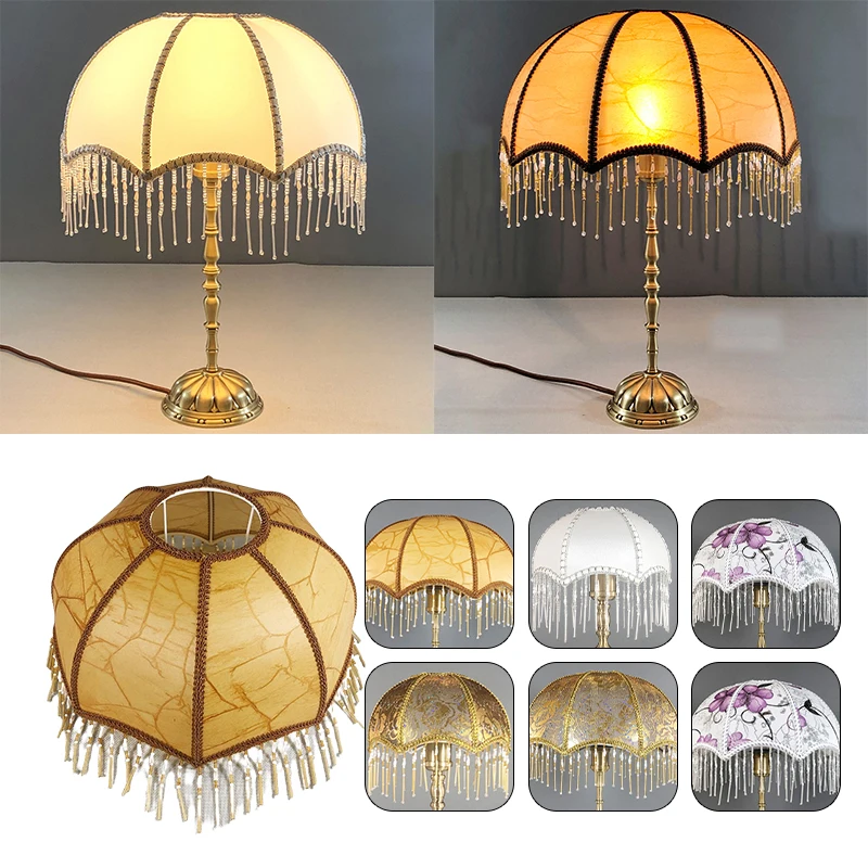 Without Base Nordic Home Retro Tassel Printed Lampshade Cover Bedroom European Luxury Nightstand Bedside Table Desk Lamp Cover