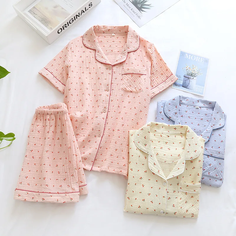 

Wholesale & Retail Cotton Crepe Spring Summer Women's Pajamas Comfortable and Breathable Sweet Loungewear Set