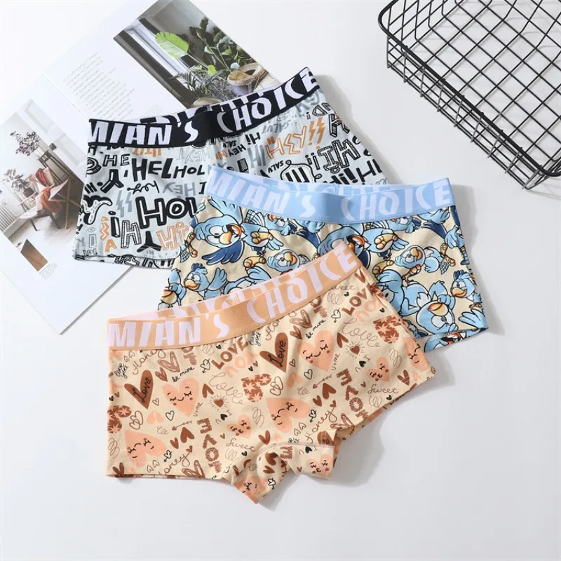 

Women Cotton Panties Student Girls Boxer Briefs Ladies Breathable Print Pants Mid-waist Lingerie Boyshort Underwear Intimates