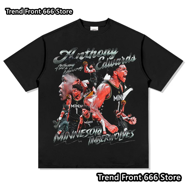 24 New Mens Cotton U.S.A Basketball Star Edwards Tshirts Summer Trendy Pattern Prited Short Sleeve High quality Tops