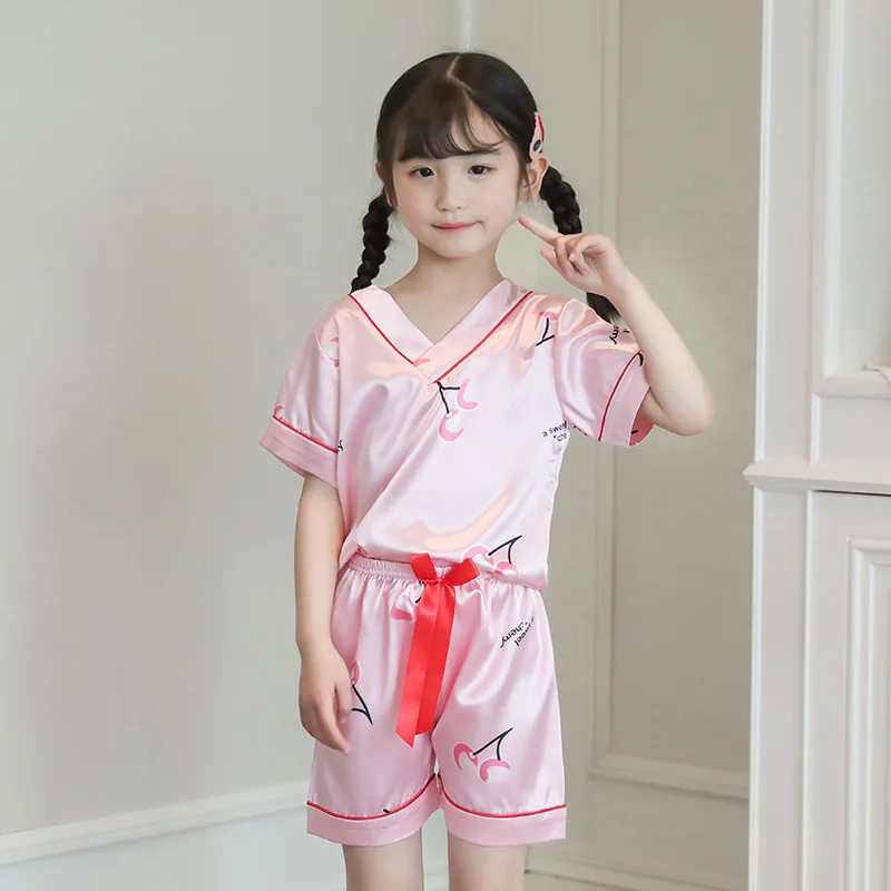 Summer New Product: Elderly and Girls Home Furnishing Set With V-neck Children\'s Thin Pajamas