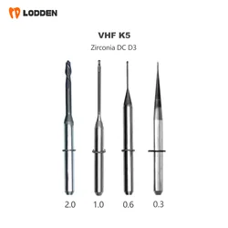 VHF K4 K5/E5 N4+ Zirconia Milling Burs D3 Coating 40MM Length 0.3/0.6/1.0/2.0MM Dental Milling Cutter CAD CAM