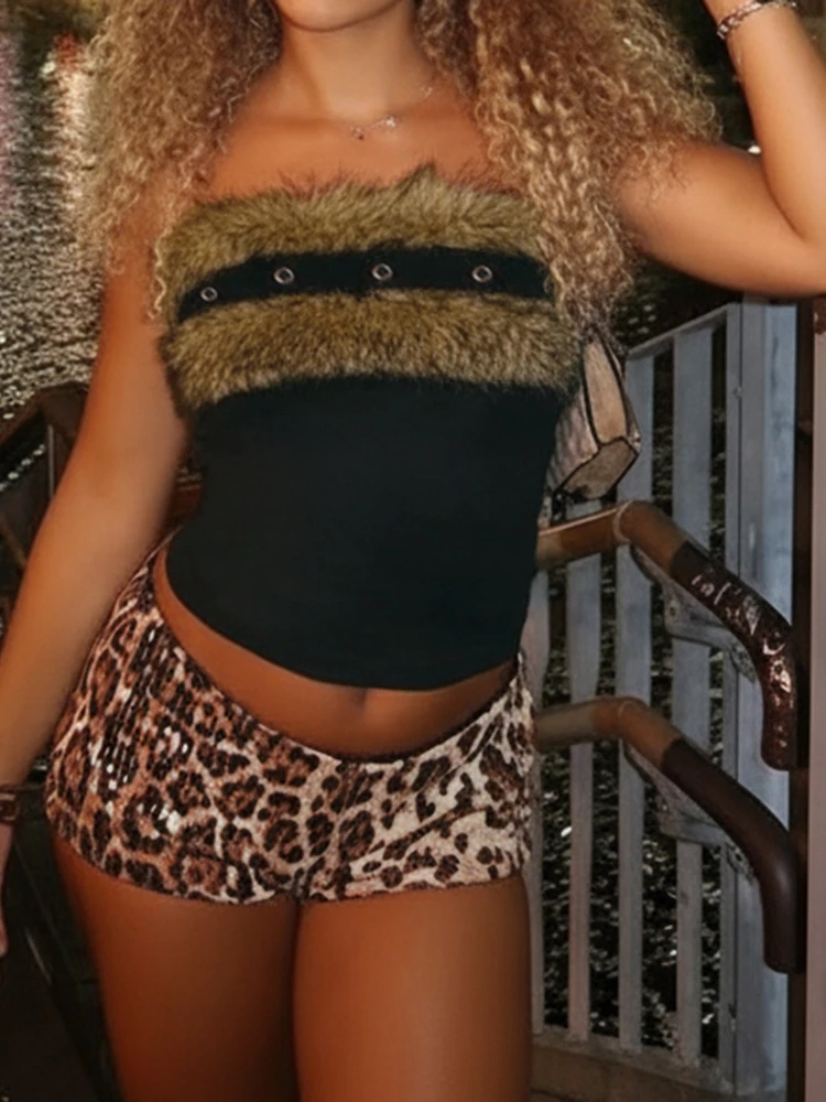 

SsTss Модный укороченный топ с меховыми вставками для горячих девушек, сексуальный топ с люверсами, без бретелек, без рукавов, топ-труба в уличном стиле, женский осенне-зимний топ