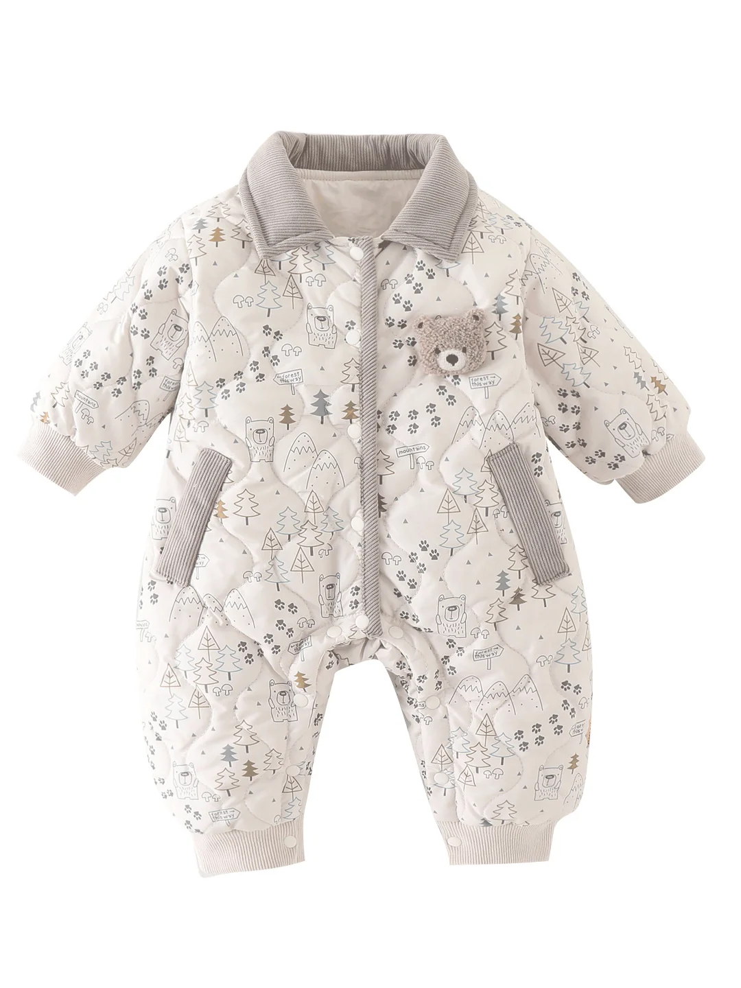 Baby Rer Suit Cotton Lined Casual Thiened Outdoor Clothes for Infants Faionable Full Print Autumn Winter Outfit