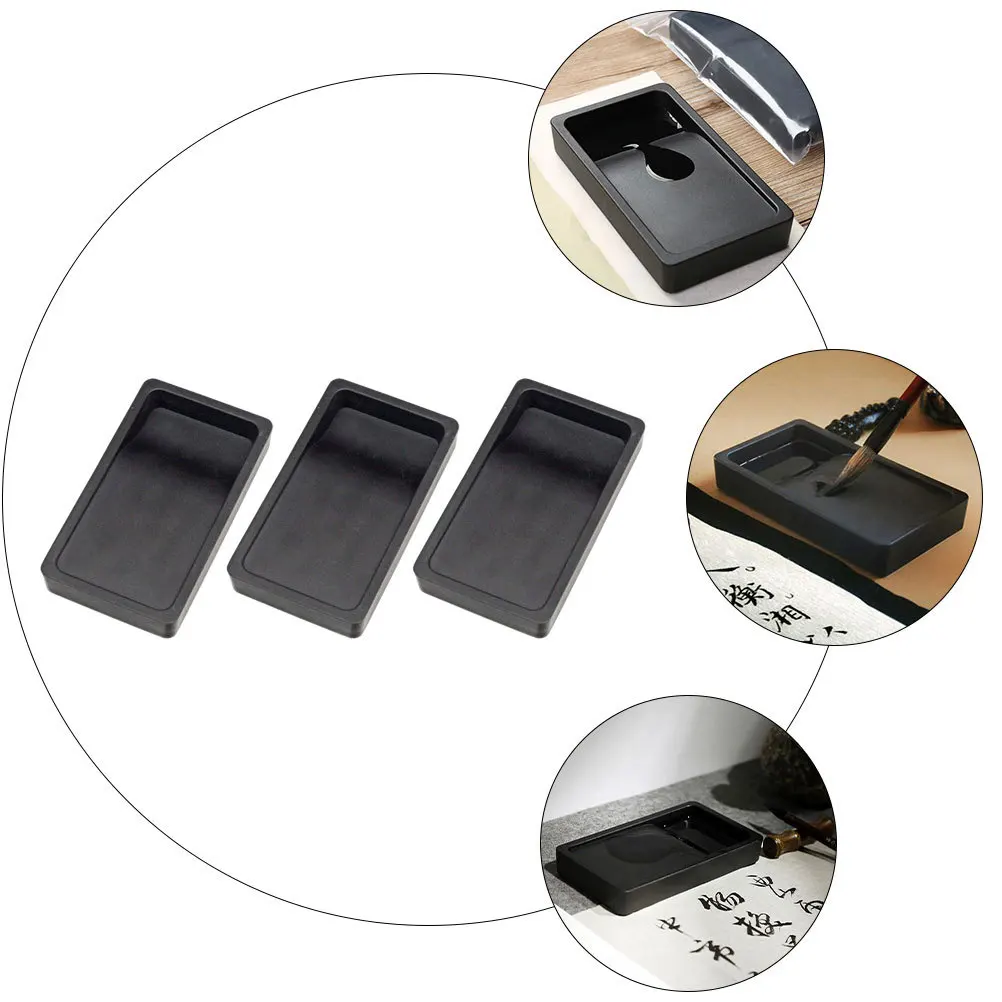 

3 pcs Portable Inkstone Black Durable Two-Sided Calligraphy Inkslab Writing Painting Tool For Students Traditional Ink Grinding