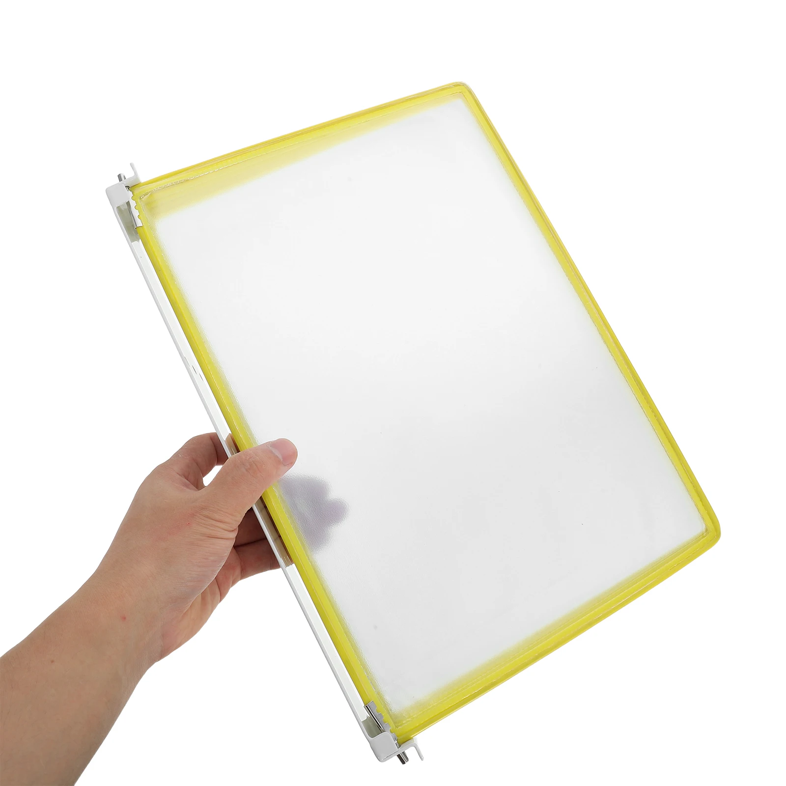 

Wall Mounted Document Display Rack 5 Pages A4 Clear Plastic File Holder Office Organization Yellow Container Brochure Stand