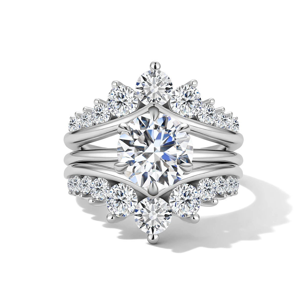 925 Sterling Silber Moissanit-Ring-Verstärker für Damen, Verlobungsring-Set, Gebogener Ehering, Brautschmuck – Detail 8