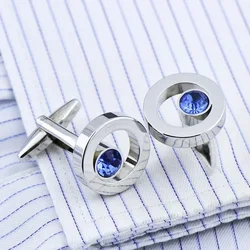 French Shirt Cufflinks Men's and Women's Business Banquet Wedding Speech Gifts Simple High Grade Metal Blue Crystal Cuff Links