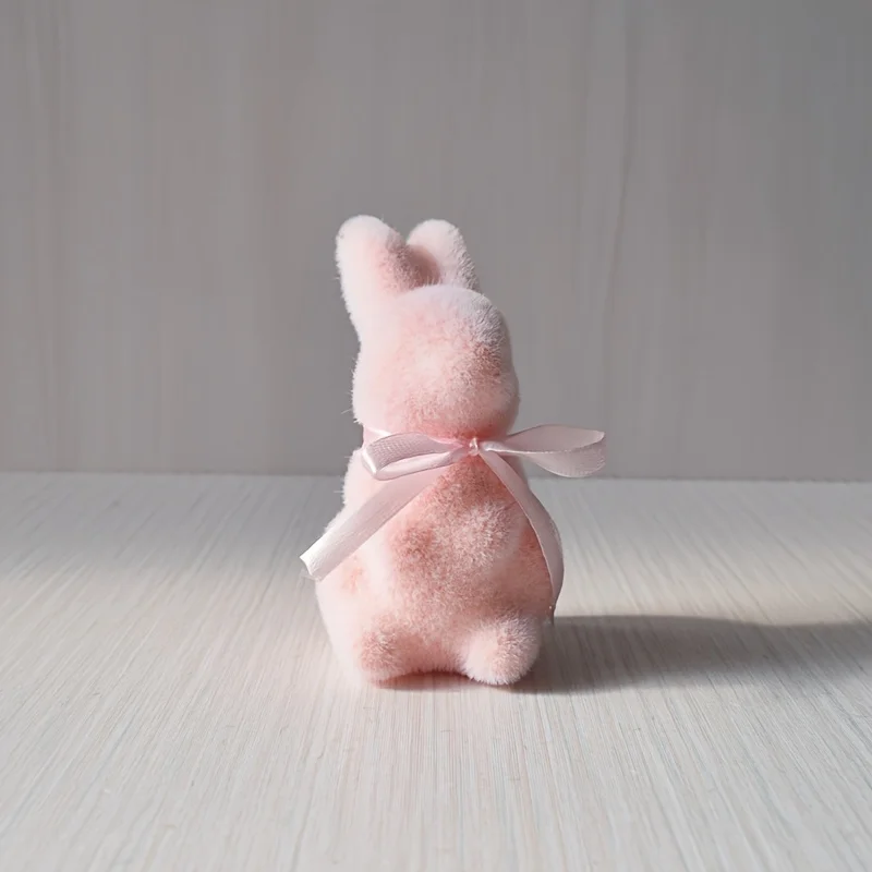 Easter Bunny Decorative Figurines, Flocked Foam Rabbit Ornaments with Bow, for Home and Party Decor, Rabbit Accessories
