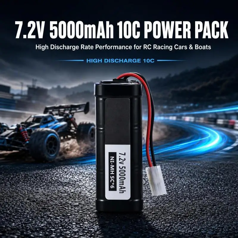 7.2V 5000mAh 10C High Discharge Rate LiPo Rechargeable Battery Pack for High Speed RC Racing Cars RC Boats Hobby Model