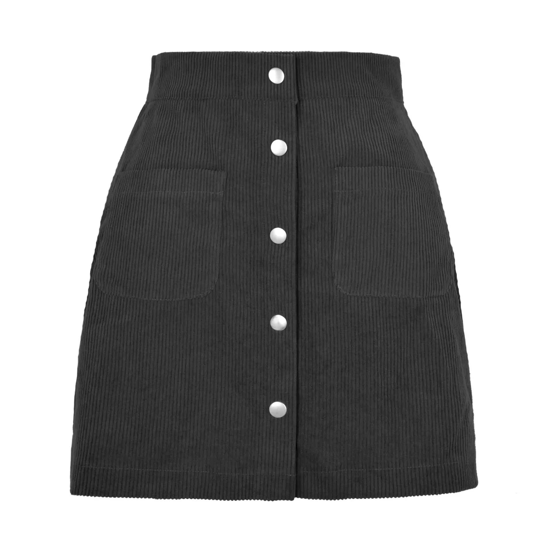 Greenora Women Vintage Brown Corduroy Skirts Single Breasted Slim Fit Mini Skirt Woman Autumn Winter Korean Pocket Short Skirt L