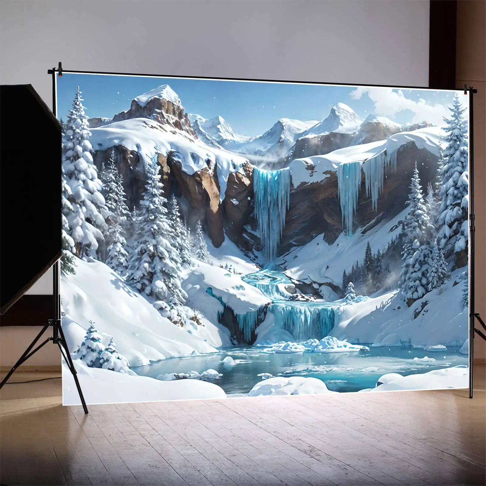 Custom Snow Mountain Waterfall Backdrops, decoração de fotografia, inverno azul, Photobooth, fundos fotográficos, adereços para crianças