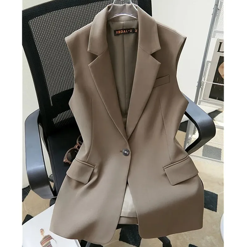 

2024 Spring Summer New Women's Blazer Korean Vest Slim Sleeveless Jacket Fashion Wild Lined Coat Single Buckle Suit Vests