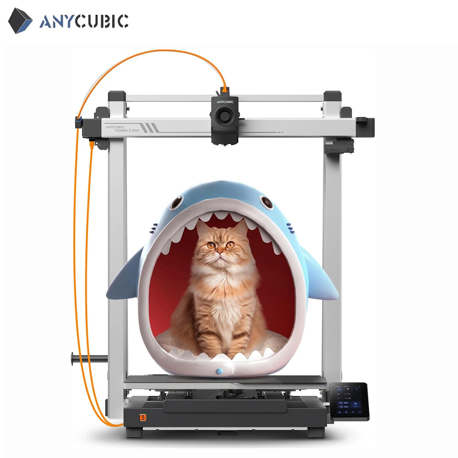 

3D-принтер Anycubic Kobra 3 Max с поддержкой многоцветной печати, высокой скоростью до 600 мм/с, автоматической выравниванием и размером печатной области 420x420x500 мм