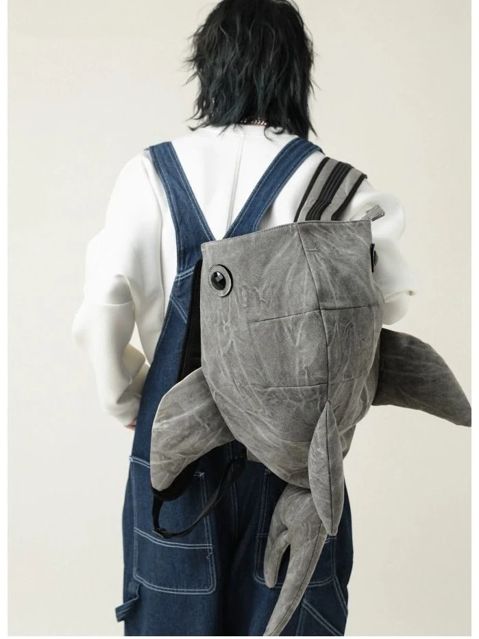 Whale Shark Design Backpack Cartoon Creative Animal Large Capacity Travel Bag Chic Durable Canvas Knapsack Student Schoolbag