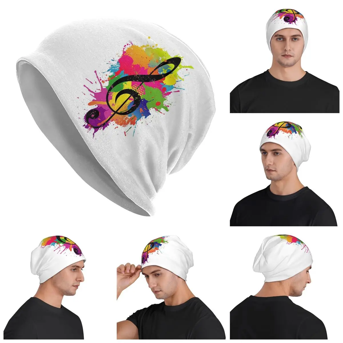 

Цветные шапочки унисекс для взрослых с музыкальной нотой, вязаная шапка с капюшоном, теплая модная осенне-зимняя уличная шапка Skullies