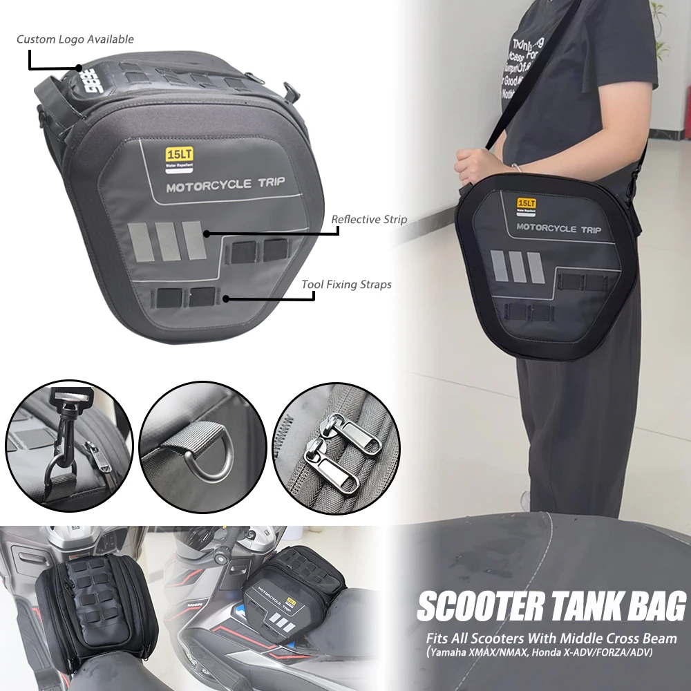Hard Shell Scooter Tunnel Tank Bag 15L With Rain Cover & Shoulder Strap For NMAX15S XMAX300 TMAX560