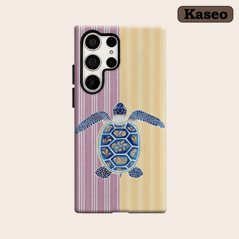 Kaseo Phone Case for Samsung Galaxy S26 S25 Ultra S24 S23 Ultra Plus Shockproof Double Layer Tropical Turtle on Striped Cover