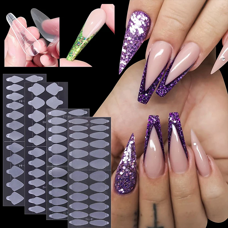 24pcs Extension Nail Mold French Forma Dual Sticker Acrylic Adhesive for False Tips Poly Nails Gel System Diaphragm Matte-free