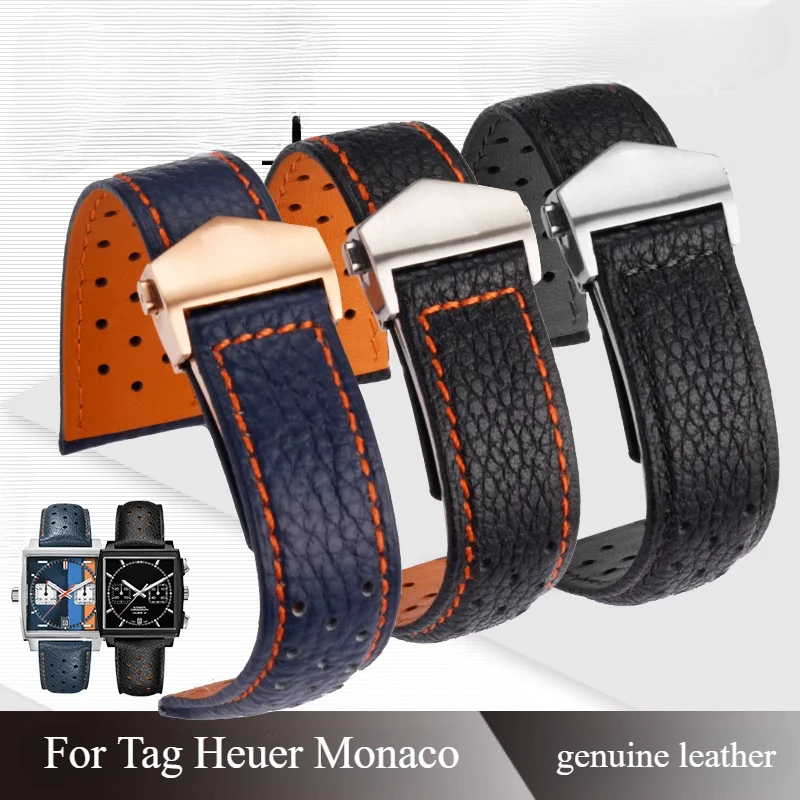 22mm Delicate Selected Exquisite Genuine Cowhide Material Watchbands for Heuer Tag Monaco Gulf Series Breathable Style Strap