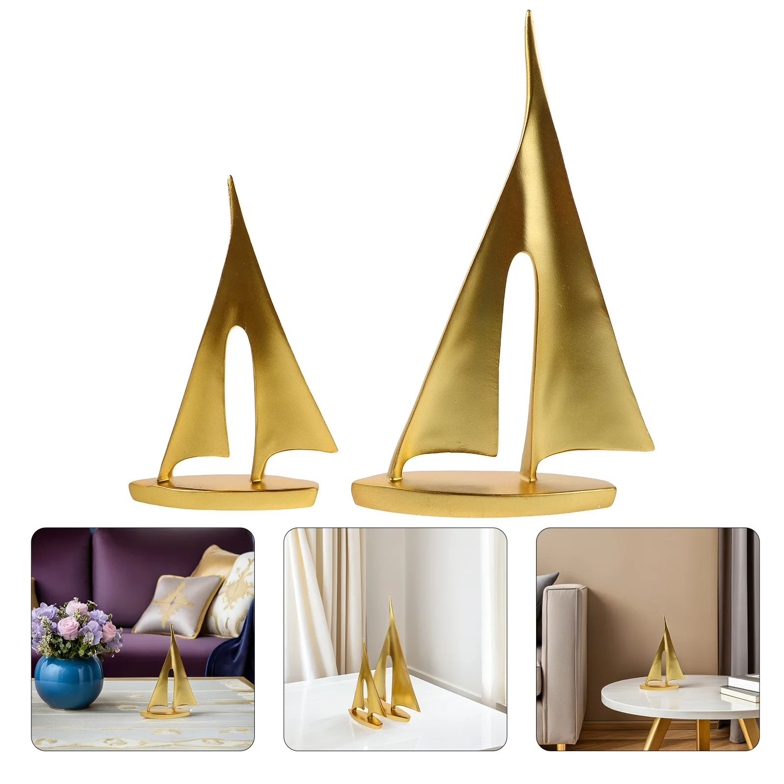 

2Pcs Gold Sailboat Sculpture Resin Crafted Tabletop Decor Elegant Nautical Theme for Home Interior Design Accent