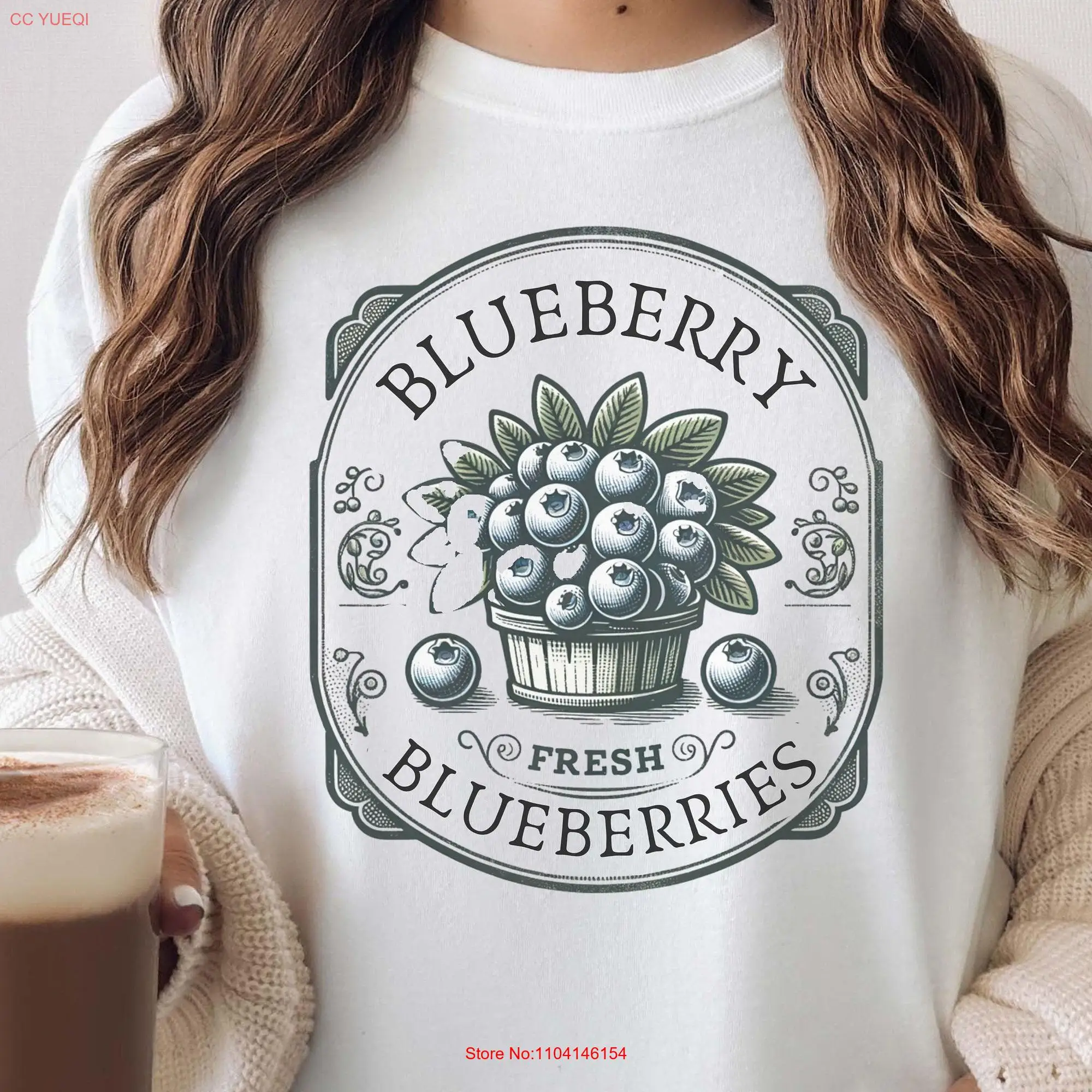 Blueberry Comfort Colors T Shirt  Fruit Food Pattern Farm Fresh Blueberries long or short sleeves